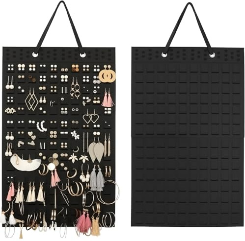 KIRVOS Organisateur Bijoux Suspendu, Rangement Boucle d'Oreille en Feutre, Présentoir Bijoux Suspendu, Support à Bijoux Pliable pour Bagues, Colliers, Bracelets - Noir (57x35cm)