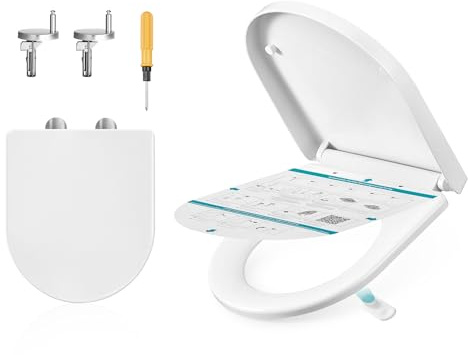 SONGMICS Toalettlock, kort D-form, WC-sits med mjukstängning, handtag, avtagbar toalettsits, enkel montering, toalettlock PP-plast, belastbar upp till 300 kg, vit BTL002WZ01