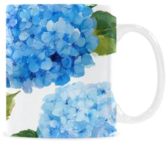 qenuh Hydrangea Floral Blue Charm Ceramic Mugs Coffee Cup Smooth Glaze Finish 11 oz Classic Tea Cup for Hot Drinks, Office/Home Use