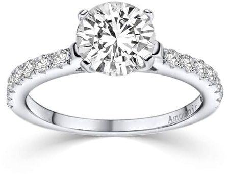 Amoonìc Verlobungsring Ring Damen Silber 925 Zirkonia Stein mit Gravur
