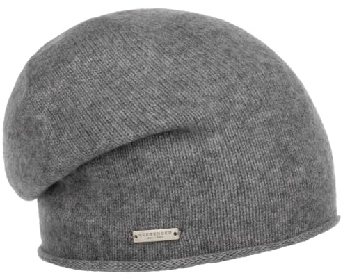 Seeberger Kashmirmössa med rullad kant, stickad mössa, vintermössa, mössa, stickad mössa, lång beanie (en storlek – ljusgrå), LJUSGRÅ, one size
