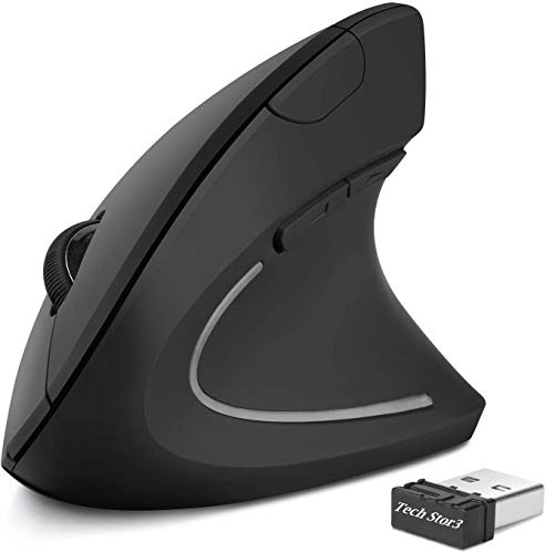 Tech stor3 Souris verticale sans fil optique sans fil | 6 touches | Design ergonomique – Prévient le trouble du canal carpien (Syndrome rSI) – Noir avec rétroéclairage coloré – Mouse Verticale …