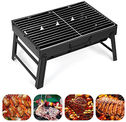 Grill, Holzkohlegrill, zusammenklappbar, tragbar, leicht, Grill-Werkzeuge für Outdoor-Grillen, Kochen, Camping, Wandern, Picknicks, Rucksackreisen, Party, 43,2 x 29,6 x 6,6 cm