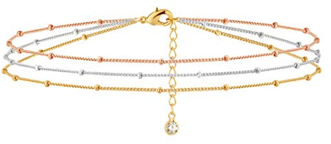 MEVECCO Bracelet for Women Layered Satellite Chain Bead Dainty 3 Tone Layer Simple Jewelry