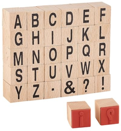 PH PandaHall 30pcs Alphabet Holz Stempel Sets A~Z Buchstaben Holz Gummistempel Mark Symbol Vintage Zahl Stempel für Handwerk, Buchstaben, DIY Karten, Scrapbooking