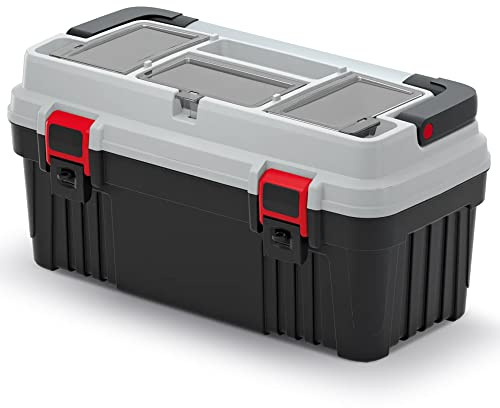 Werkzeugkasten OPTIMA Werkzeugkiste Toolbox Kunststoff Zweikomponenten-Klemmverschlüsse Ergonomischer Aluminium-Griff 540 x 278 x 269 mm (LxBxH)