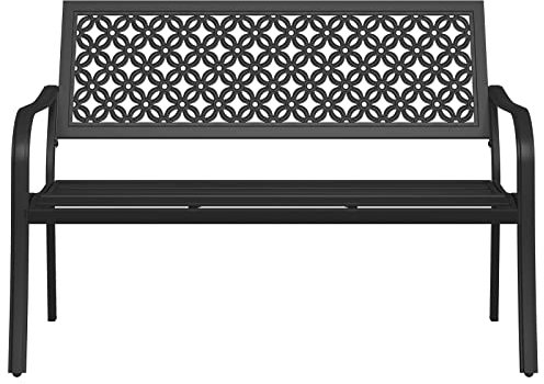 Grand patio Garden Bench, Outdoor Bench with 2-3 Seater, Rust Resistant, Stamped Pattern, Choice of Colours, Suitable for Indoor, Outdoor, Patio, Park (Black)