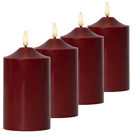 MARELIDA LED Kerzenset Flamme - Echtwachs - 3D Flamme - H: 15cm - Timer - Batteriebetrieb - rot - 4er Set