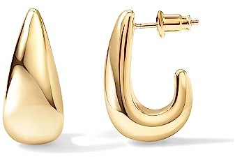 PAVOI 14K Gold Plated 925 Sterling Silver Post Statement Huggie Earrings | Yellow Gold Dome Hoop Earrings for Women