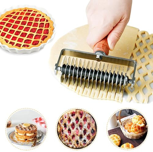Taglierina a rullo in acciaio inox, con manico in legno, per biscotti, torte, pizza, pane, pasticceria e cottura