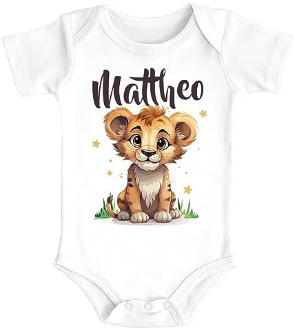 SpecialMe® Baby Body mit Namen personalisierbar Kleiner Löwe Tiermotiv Namensgeschenke Geburt Bio Baumwolle