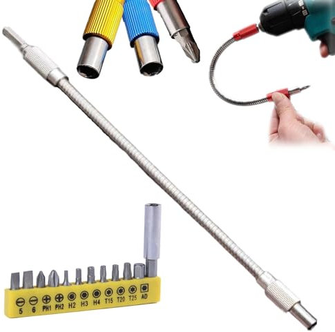 Hexagonal Shank Metal Flex Universal Extension Bit, Hexagonal Shank Metal Flex Universal Extension Bit Holder, Flexible Drill Bit Extension, Flexible Shaft Bit Screwdriver Extension Kits (Silver)