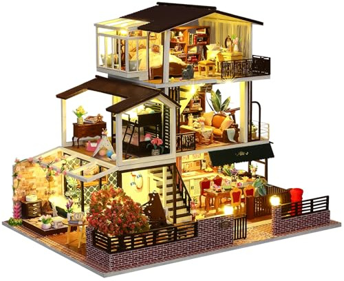 Spilay Diy Miniature House Kit, Mini Handmade Big Castle Model with LED & Music Box, 1:24 Scale Creative Doll House Toys Birthday Crafts for Adult (Romantic)