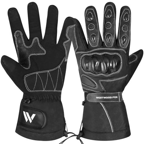 WESTWOOD FOX Guanti da moto uomo e donna, guanti in pelle touchscreen impermeabili e caldi per moto invernali da corsa, equitazione, ATV, UTV e attività all'aperto (L, NERO)