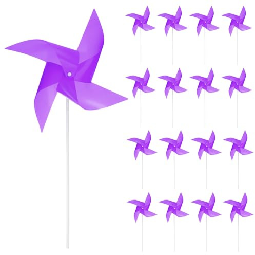 sourcing map 25-Pack Windmills for the Yard Garden 17 x 9.1 Purple | 4 Leaves Pinwheels Wind Mills Spinners, Windproof, Waterproof, Bird Devices, with Stakes, for Patio Decor