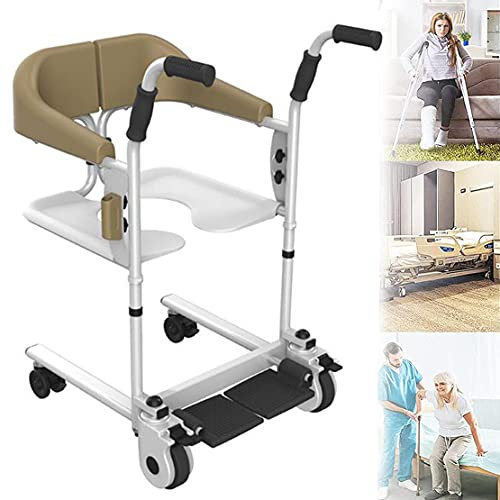 Chaise de Toilettes à Roulette, Chaise De Douche en Fauteuil Roulant, Chaise Percée WC de Toilettes pour Personnes âgées Handicapées Femmes Enceintes,Brown