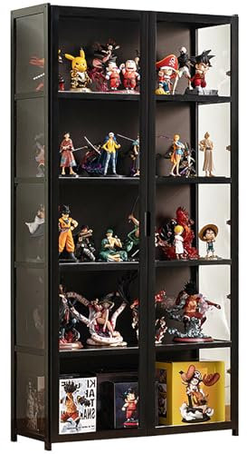 JSWHYBD Curio-vitrine Mit Acryltüren Vitrine 4–5 Etagen Transparente Vitrine Für Wohnzimmer Büro Natürliche Bambus-Sammlung Vitrine Doppeltür-Design 62 * 33 * 161cm Black