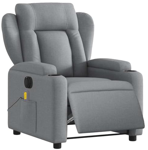vidaXL Massagesessel, Sessel Elektrisch, Relaxsessel mit Liegefunktion Vibrationsfunktion, Fernsehsessel Liegesessel für Wohnzimmer, Hellgrau Stoff