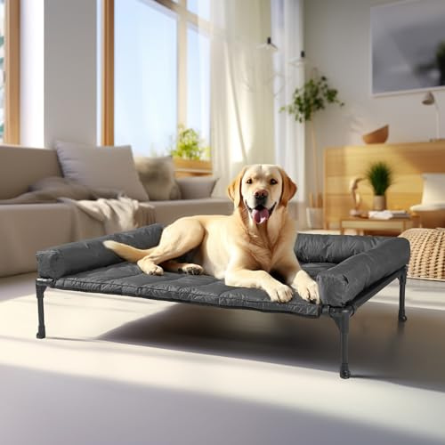 Veehoo Cama elevada refrescante para perro, con cojín extraíble e impermeable, cuna elevada para mascotas con malla de Teslin transpirable, pies antideslizantes, sofá cama para perros para interiores
