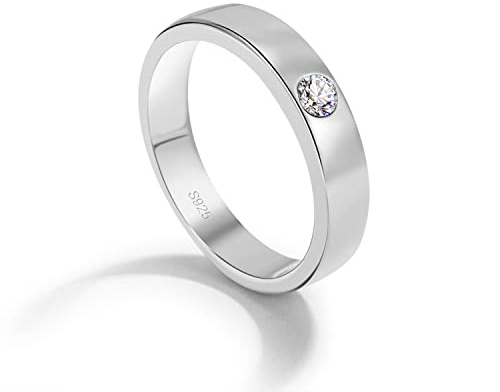 Dankadi Bague Zircon en 925 Argent Large 4.5mm 8mm 8.6mm 13mm 17mm, Taille 49 à 70MM, Anneau D'alliance Fiançaille Mariage Couple Simple Lisse Dôme Cadeau Fête pour Femme Homme (Argent Style A, 10)