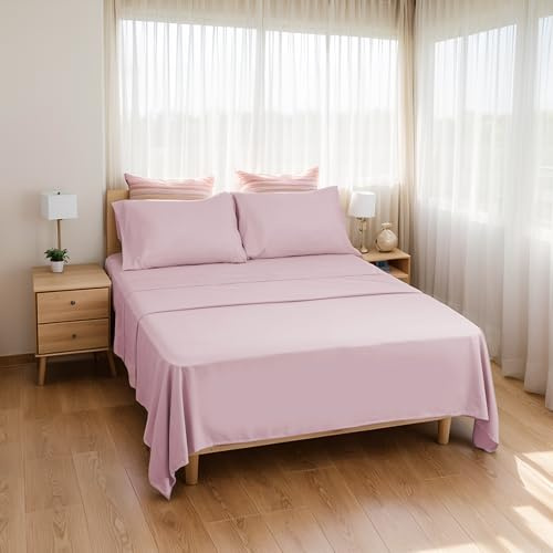 Etrexonline Set Lenzuola Matrimoniali 4 Pezzi per Letto 150x190/200cm, Completo Lenzuola Microfibra Traspirante Ultra Morbido - Include 1 lenzuolo sopra, 1 lenzuolo con angoli e 2 federa - Rosa