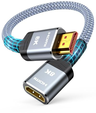 Highwings 8K HDMI Verlängerung 0.3M, HDMI 2.1 Verlängerungskabel 48Gbps | 8K@60Hz 4K@30/60/120Hz, HDMI Stecker auf HDMI Buchse, UHD eARC HDCP 2.3 HDR10+ Kompatibel mit HDTV, TV Stick, PS5/4