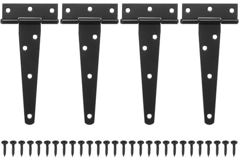 M METERXITY 4-Pack Iron T-Strap Shed Door Hinges, 5 Inch Barn Door Gate Hinges, Tee Hinge Wrought Hardware with Screws for Wooden Fences/Yard/Barn Door [Black]