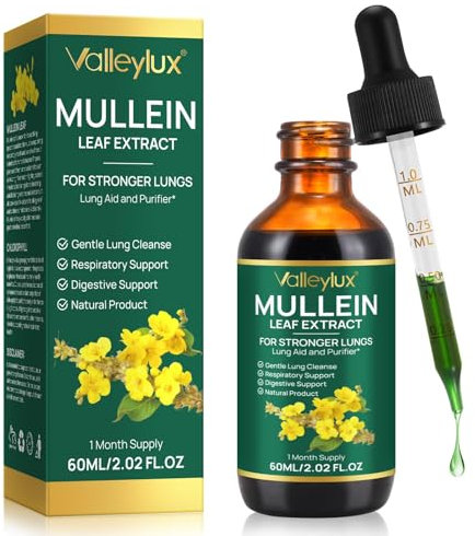 Mullein Leaf Extract Drops, Mullein Leaf Extract for Lungs Cleanse, Vegan Mullein Herbal Supplements Fast Absorption, Mullein Leaf Drops 60ml