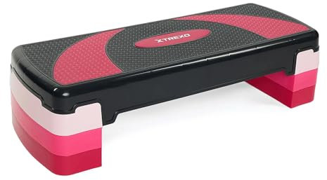TREXO Aerobic Step 78 x 30 cm per Esercizi Cardio e Allenamento Fitness Altezza Regolabile 10-20 cm Resistente in Polipropilene e TPR Step da Aerobica di Alta Qualità Rosa