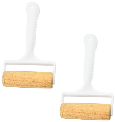 SHOWERORO 2pcs Wood Pastry Pizza Roller Handheld Dough Rolling Pin Non-Stick Baking Rolling Pin for Boys and Girls French Baking