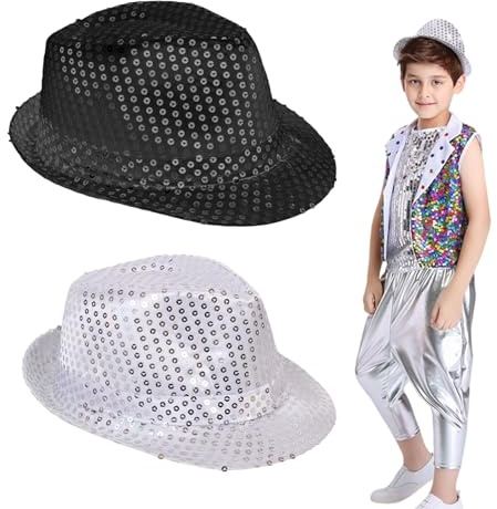 FUIPVGI 2 Disco-Paillettenhüte - Pailletten-Fedora für Partys - Hip-Hop-Paillettenhut für Kostüme - Glitzernder Cowboy-Hut für Mardi Gras (Einheitsgröße, 2 Stück)