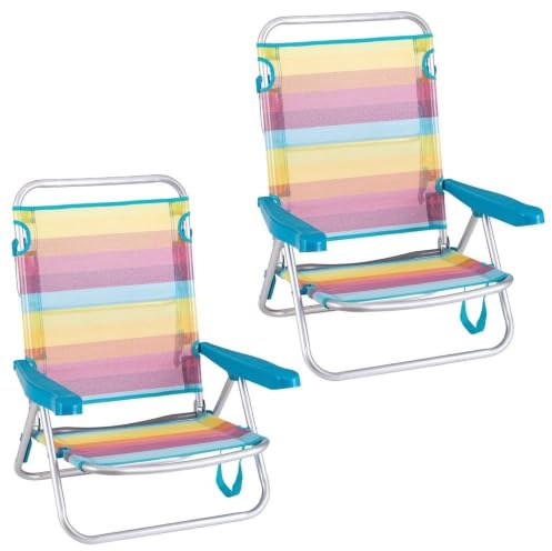 LOLAhome Pack 2 Sillas Playa Plegables Rainbow, Ligera, Baja, Reclinable