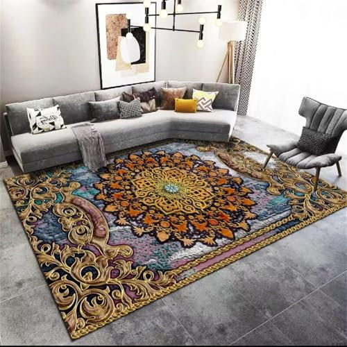 Spind-Teppich für Wohnzimmer, 180 x 250 cm, Vintage-Stil, Blau, mehrfarbig, kleiner Teppich mit dekorativem Außendesign