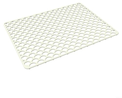 HEIBTENY Tappetino protettivo per lavello da cucina, in silicone, 46 x 31,7 cm, per lavello con scarico medio, antiscivolo, resistente al calore (bianco)