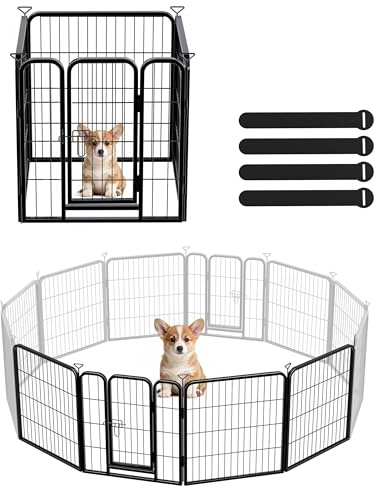 Corralito para perros, valla para mascotas para interior/exterior, patio, jardín, campamento de caravana, corral plegable para cachorros con puerta, antioxidante y a prueba de fugas (negro, 24