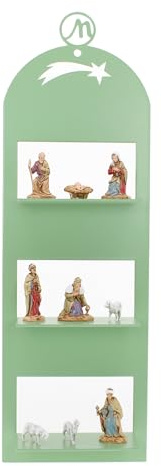 Moranduzzo - Moderne Krippe für Wand oder Dekoration, Set mit 9 Figuren 3,50 cm, Metallständer 10 x 5 x 30 cm (grün)