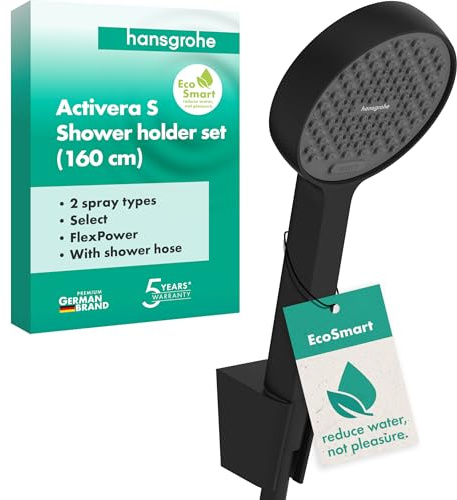hansgrohe Activera Select S - Duschset mit Duschkopf wassersparend (EcoSmart, 2 Strahlarten), Duschschlauch (1,60 m) und Duschkopfhalterung, Mattschwarz, 28054670