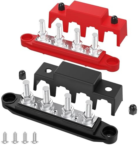 Marine Sammelschiene 12 V 250 A Stromverteilerblock mit 4 Pfosten, Klemmleiste für Autobatterie aus Kupfer M8 M10 für Auto LKW Boot (Black M8)