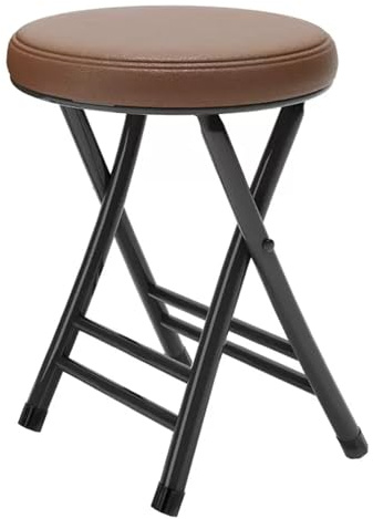 Sgabello pieghevole portatile – Sedia rotonda imbottita per il massimo comfort – ideale per cucina, dormitorio, chiesa e uso esterno – 1 pezzo marrone – Design leggero e salvaspazio