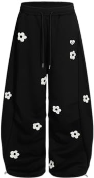 Aelfric Eden Blommor säckig joggingbyxor dam broderi Barrel sweatpants herr basic sportbyxor unisex breda ben byxor oversize träningsbyxor hög midja fritidsbyxor streetwear, svart, XL