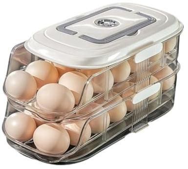 BlesConi Scatola portaoggetti per uova con design scorrevole automatico, per porta del frigorifero, trasparente, impilabile, con coperchio e maniglia (B)