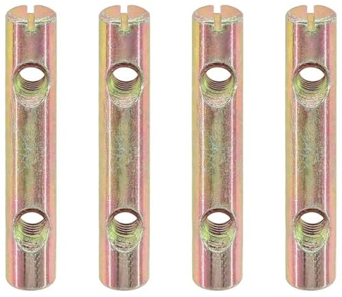 4 tuercas de barril de doble agujero, tuercas de acero al carbono chapado en zinc con diseño de ranura plana (M6 x 60 mm)