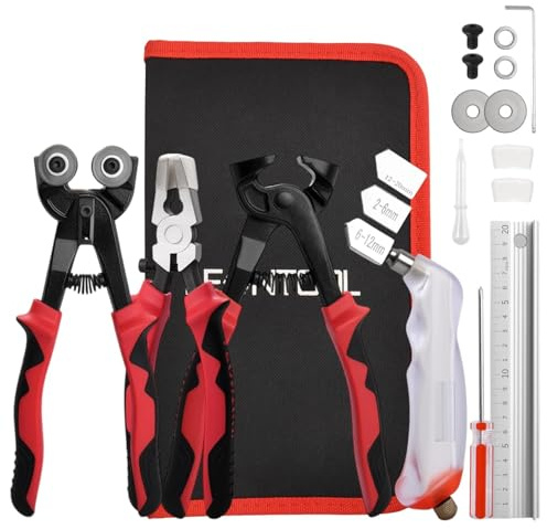 LEONTOOL 10-Piece Glass Cutting Tool Set, Wheeled Mosaic Nipper, Glass Running Pliers with Curved Jaws, Ceramic Tile Nipper, Glasses Cutter Kit for Stained Glasses, Tiles, Mosaic, Mirrors Cutting