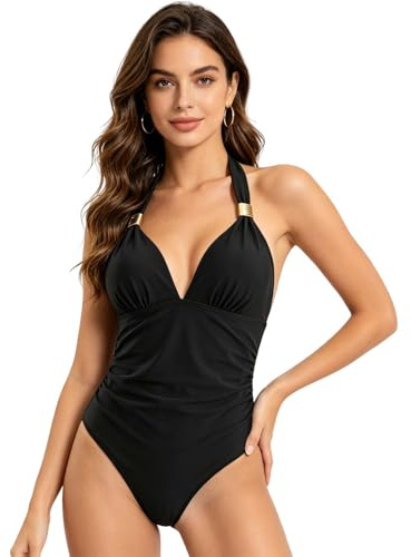 Mujer Traje de Baño Una Pieza para Playa, Monokini Bañadores Cintura Alta Halter Bañadores Mujer Traje de Elegante Push up Sexy Bañador Cuello Halter