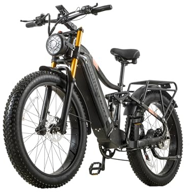 BURCHDA Doppelter Motor 95/190 N.m E Bike elektrofahrräder Herren Damen, Ebike 48V 30Ah Akku bis 160km, 26x4 Zoll Electric Bike 7-Gang Getriebe mit Vollfederung E Fahrrad HC26 (HC26 Einzelmotor)