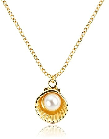 AIEDECOPT Collana Conchiglia con Perle, Collana Conchiglia Oro, Collana Donna Oro, Squisita Collana Estiva da Spiaggia per Spiaggia, Vacanze, Uso Quotidiano, Regalo per Donne