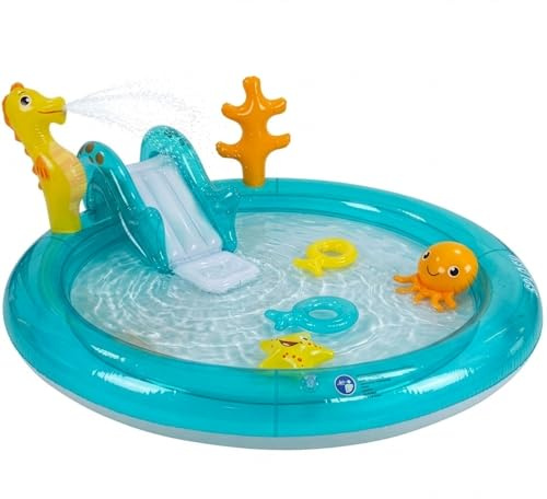 Splosh Sealife Activity Paddling Pool For Toddlers With Max 18cm Pool Depth - Fun Spray & Splash Pool With Slide For Kids Age 2-5 Years - Includes BONUS Inflatable Games - Toddler Swimming Pool - Size