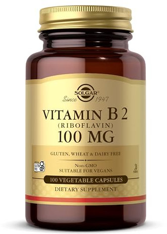 Solgar Vitamin B2 (Riboflavin) 100 mg Vegetable Capsules - Pack of 100 - Supports Energy Production - Can Help Reduce Tiredness and Fatigue - Vegan and Gluten-Free