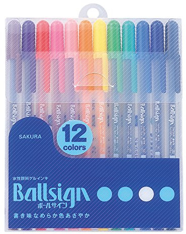 SAKURA Gel Ink Ballpoint Pen, Ball Sign (Gelly Roll) 12 Color Set (PGB12)