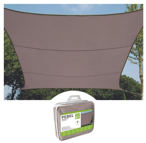 Perel Telo ombreggiante quadrato 5 x 5 m in poliestere traspirante e idrorepellente per giardino e terrazza, protezione UV 90%, anelli in acciaio inox, colore taupe